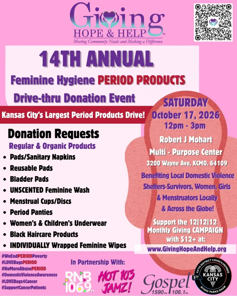 14th Annual Feminine Hygiene Period Products Drive | Oct. 17, 2026